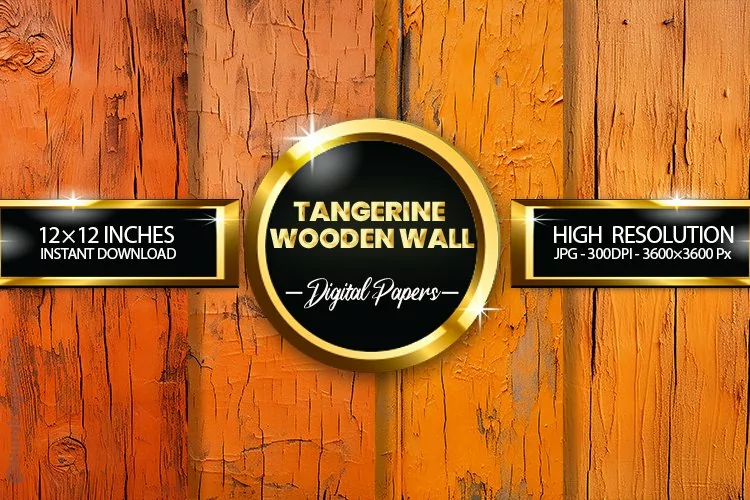 Tangerine Wooden Wall Digital Papers - 04 Variations