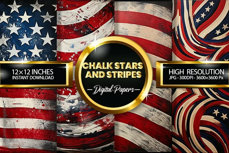 Chalk Stars And Stripes Digital Papers - 04 Variations