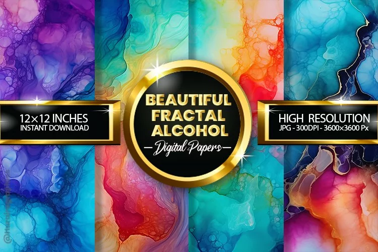 Beautiful Fractal Alcohol Digital Papers - 04 Variations