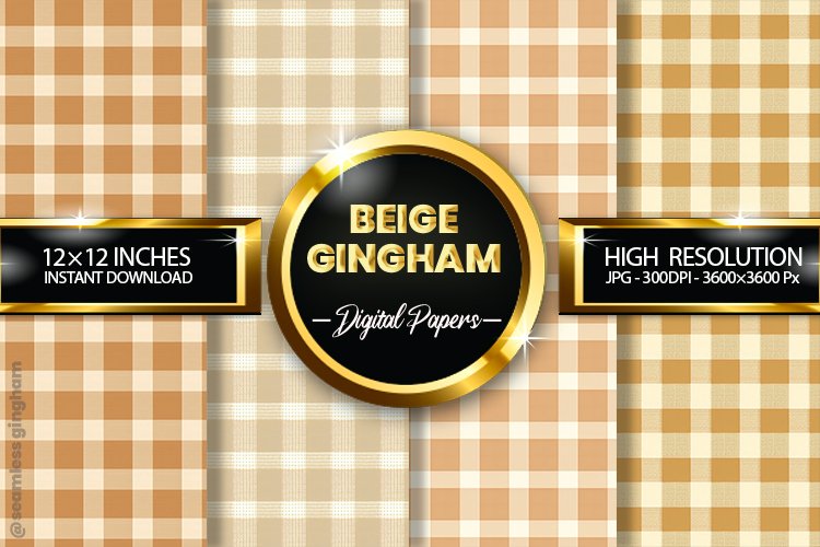 Beige Gingham Digital Papers 04 Variations example image 1