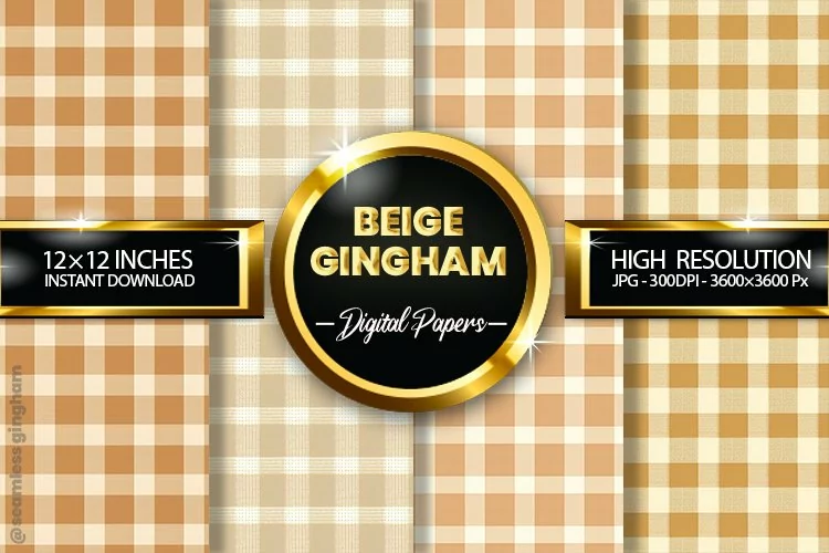 Beige Gingham Digital Papers 04 Variations