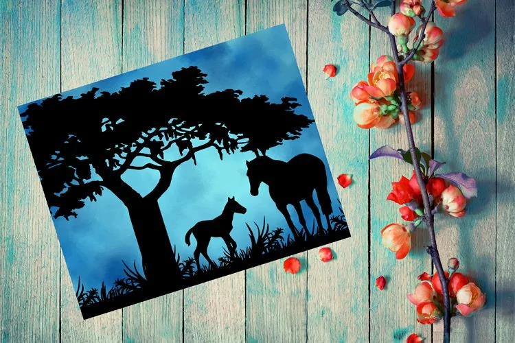 Horse Papercut Template, Horse SVG, Forest SVG, Animal SVG