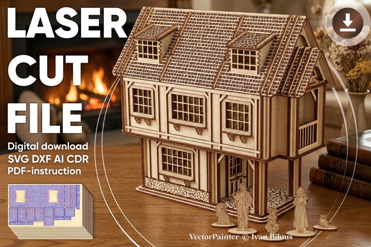 Dollhouse with Doll Furniture - Laser Cut File - SVG Plywood