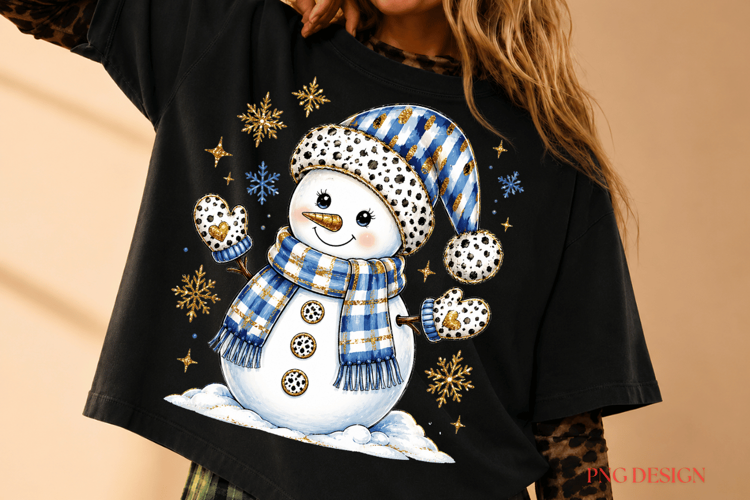 Cute Snowman Christmas PNG, Blue Plaid Snowman Sublimation,