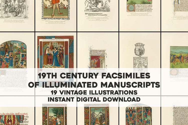19 Vintage Facsimiles of Illuminated Manuscript Pages