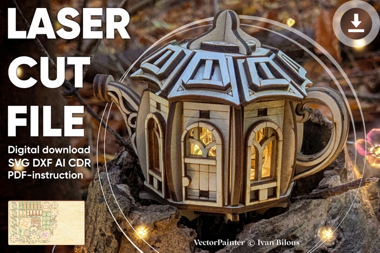 Fairy Kettle House - Laser Cut File, Fantasy Plywood Vector