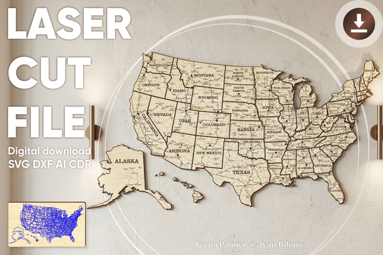 USA vector map for laser engraving, Vector pattern