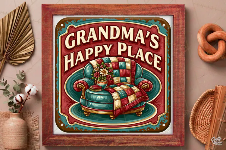 Grandmas Happy Place | Grandparent Vintage Sign PNG Design