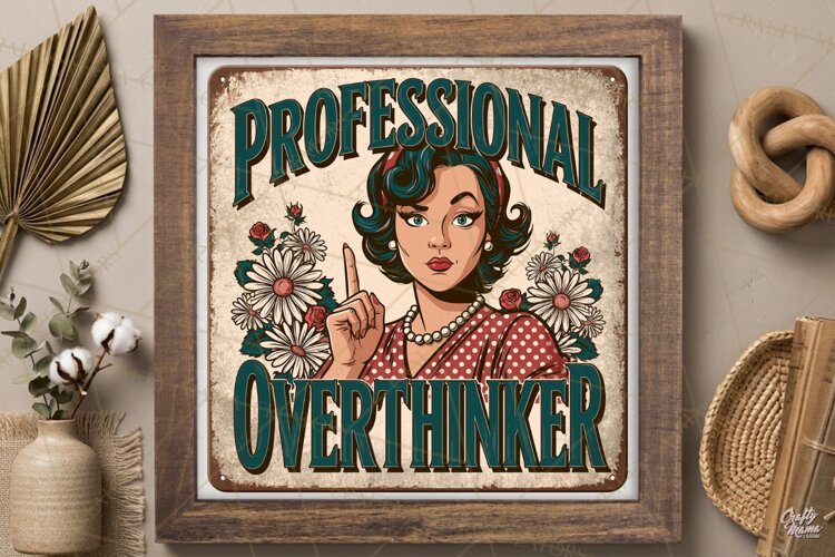 Overthinker | Sarcastic Housewife Vintage Steel Sign Png example image 1