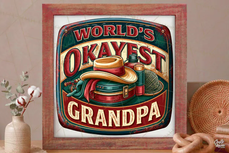 Worlds Okayest Grandpa| Grandparent Vintage Sign PNG Design