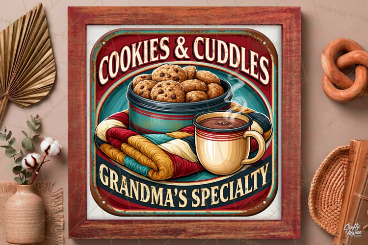 Cookies And Cuddles | Grandparent Vintage Sign PNG Design
