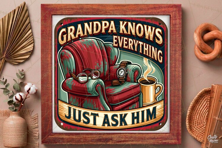 Grandpa Knows Everything | Grandparent Vintage Sign PNG example image 1