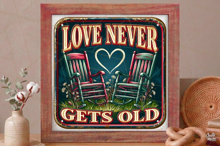 Love Never Gets Old | Grandparent Vintage Sign PNG Design example image 1