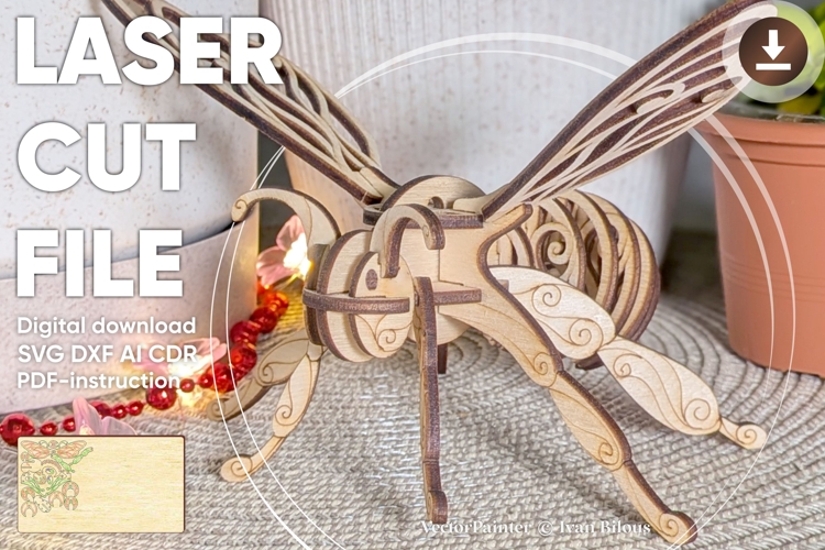 Fairy Bee Ornament - Laser Cut File, SVG Plywood Project