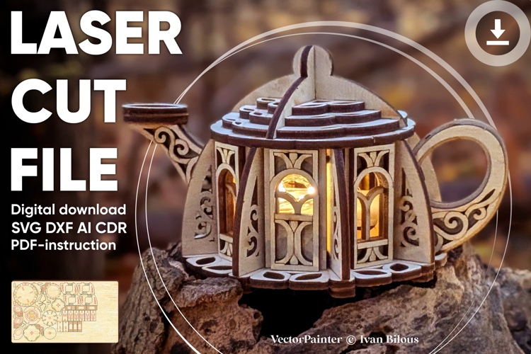 Kettle Fairy House Laser Cut File, SVG Miniature