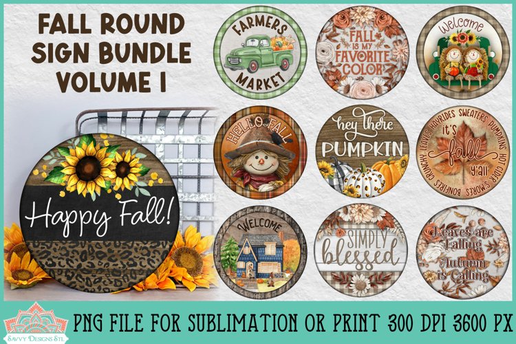 Fall Round Sign Bundle Vol 1 | Autumn Sublimation