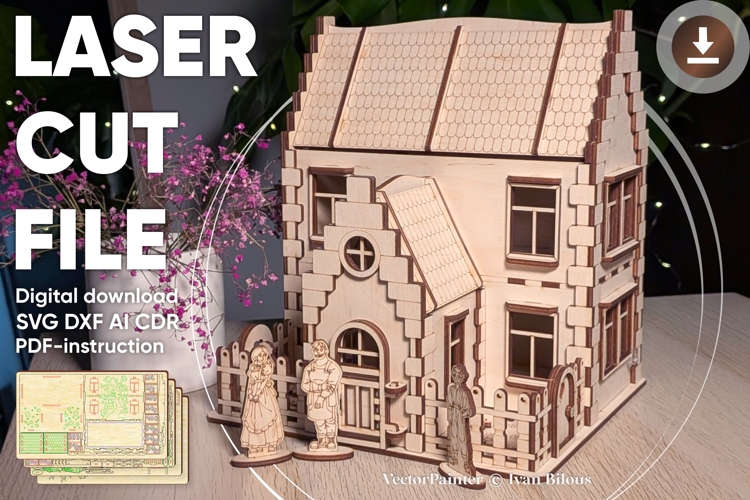 Family House Laser Cut File SVG Miniature Building Template