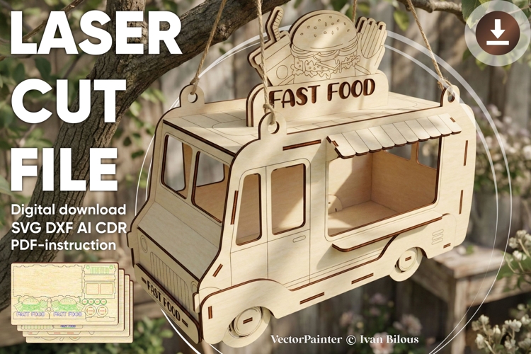 Fast Food truck - Bird feeder - laser cut file Glowforge SVG