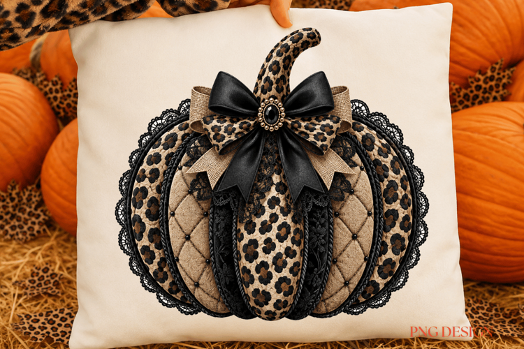 Leopard Pumpkin PNG, Fall Pumpkin Sublimation, Coquette Bow