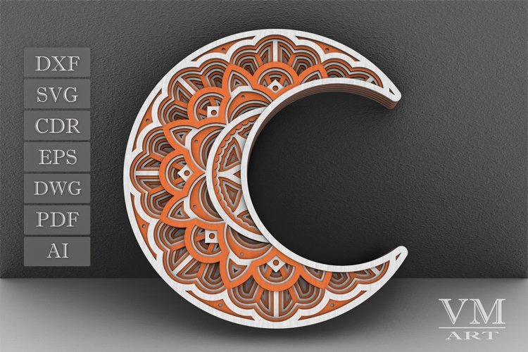 D22 - Layered Moon SVG File, 3D Moon Mandala DXF file example image 1