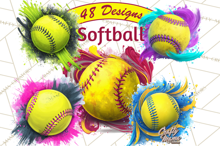 Softball Clipart PNG with Team Color Paint Splash Design