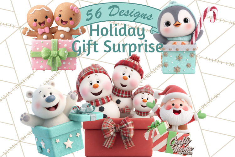 Christmas Characters in Gift Boxes PNG Clipart