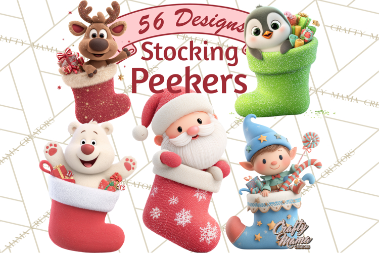 Christmas Stockings & Sleighs Clipart PNG Cute Holiday