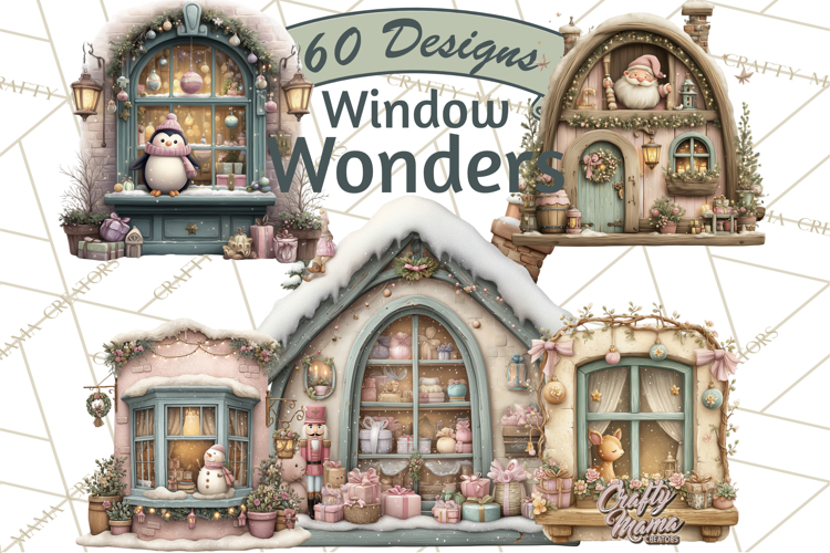 Cozy Christmas Village Window Clipart PNG for Crafts