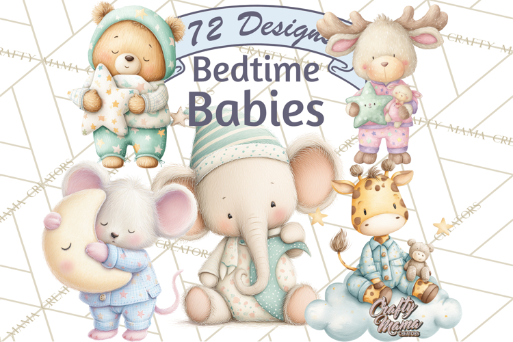 Baby Bedtime Animal Clipart PNG for Nursery