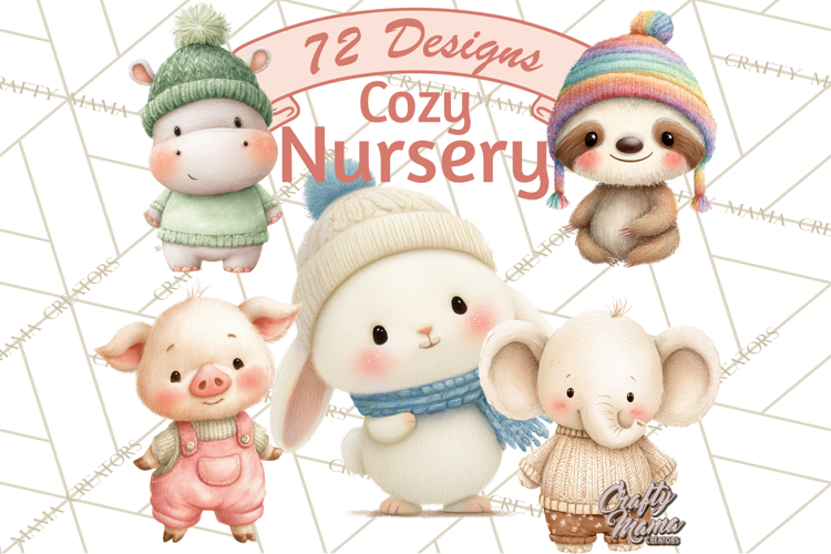 Knitted Nursery Animal Clipart PNG, Cozy Watercolor Baby Fox