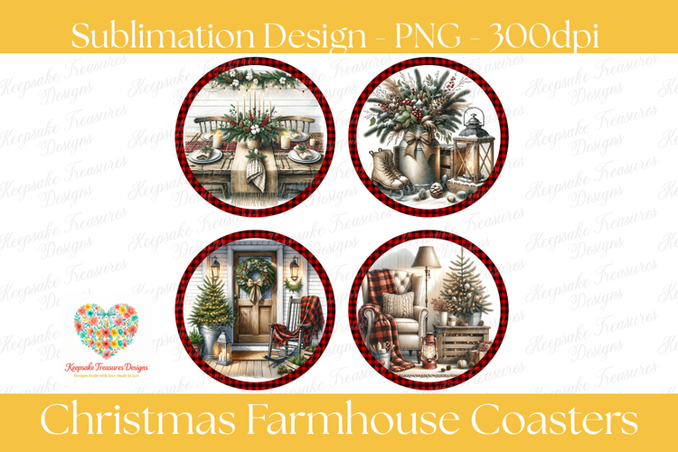 Christmas Farmhouse Buffalo Plaid Coaster Set