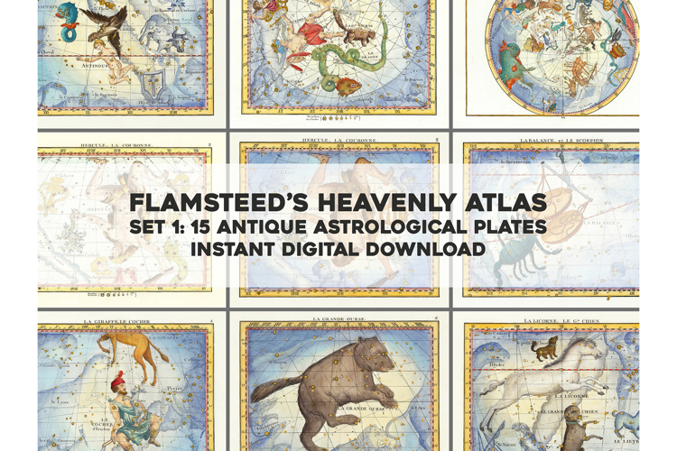 15 Vintage Heavenly Atlas Astrology Plates Image Bundle 1