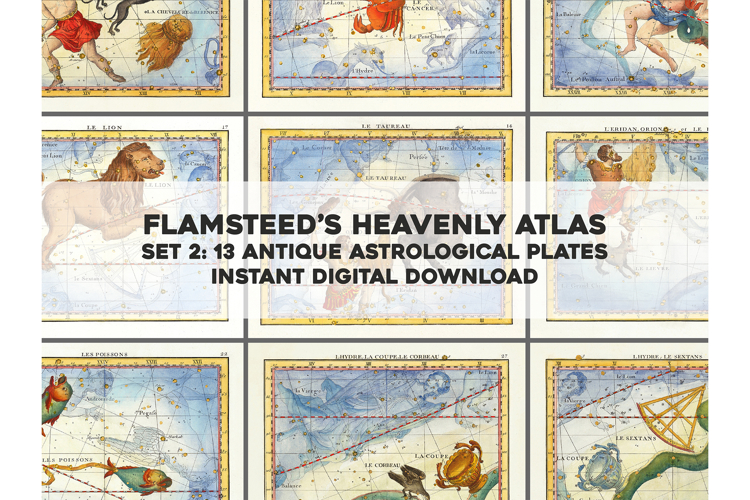 13 Vintage Heavenly Atlas Astrology Plates Image Bundle 2