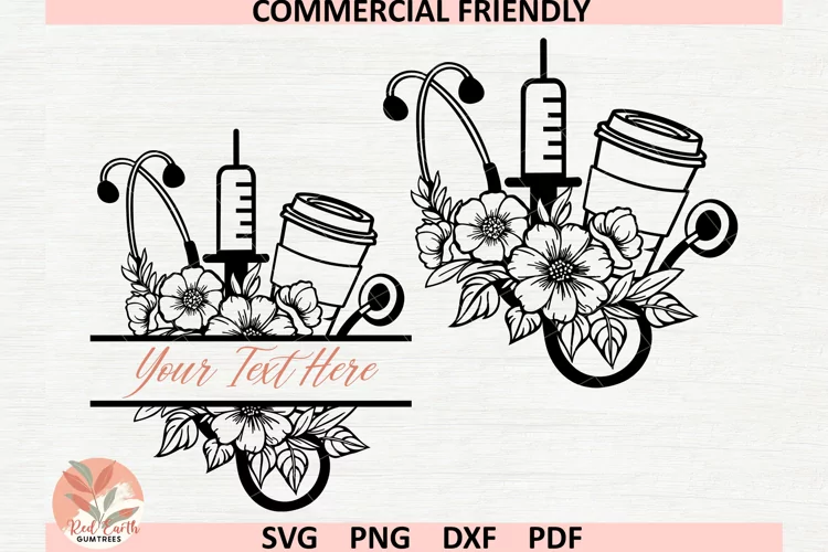 Nurse floral monogram frame svg,floral medical split frame