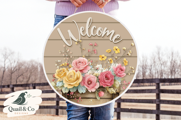 Floral Door Hanger PNG, Welcome Sign Sublimation