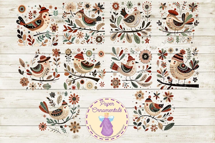 Clip Art or Clipart: Folk Art Autumn Birds