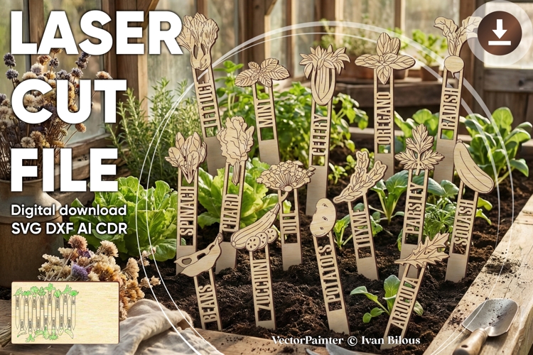 Garden stakes - laser cut files SVG DXF, Glowforge pattern example image 1