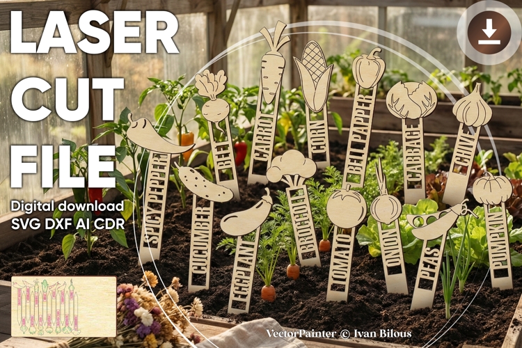 Garden stakes - laser cutting file, Glowforge pattern example image 1