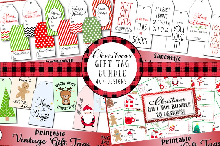 Christmas Gift Tag Bundle, Printable Gift Tag Template