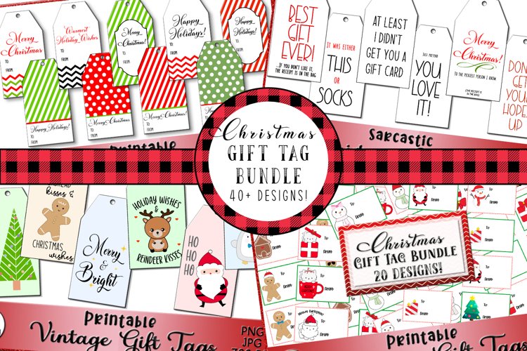 Christmas Gift Tag Bundle, Printable Gift Tag Template example image 1