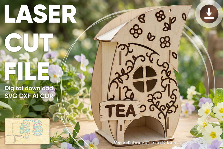 Tea House - laser cut file, SVG DXF plan for laser machine example image 1