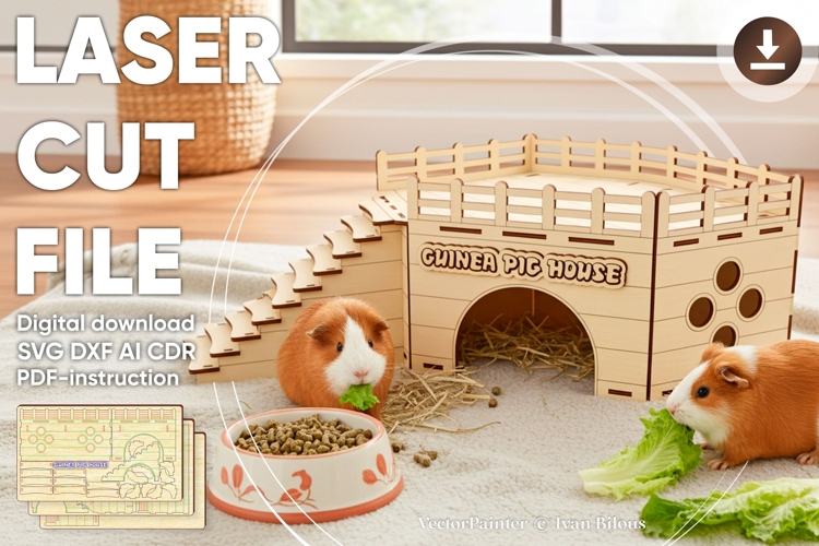 Guinea pug house - laser cut files, Glowforge pattern SVG