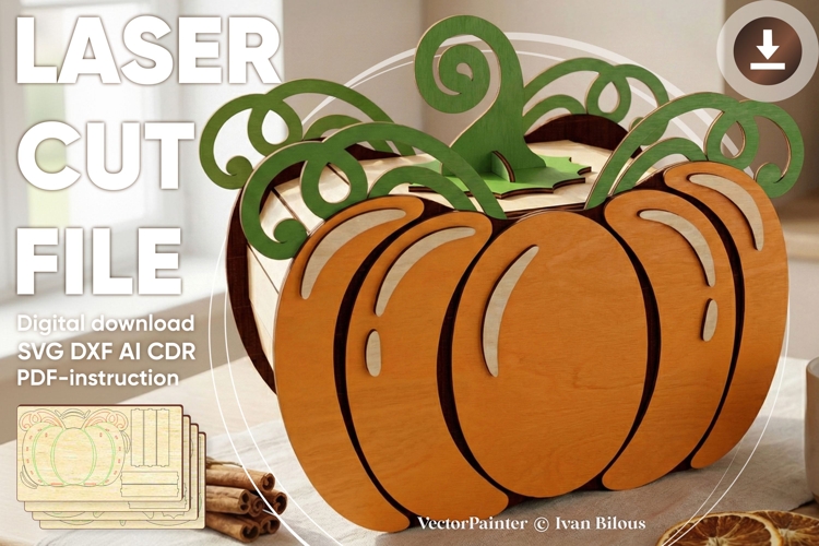 Halloween Pumpkin Box - laser cut file, SVG DXF plan
