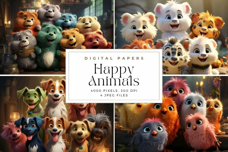 4 Happy Animals Background
