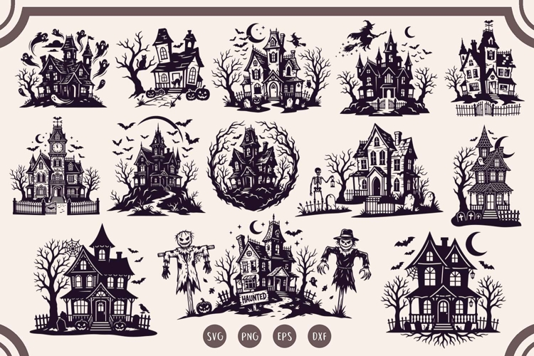 Halloween Haunted House SVG Bundle, Spooky Mansion PNG