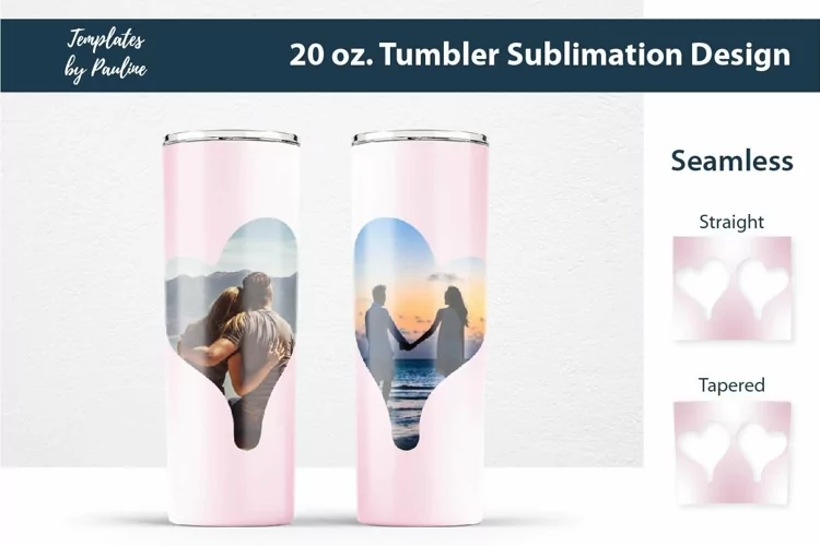 Seamless 2 Hearts Photo Tumbler Wrap, Sublimation Design