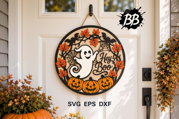 Hey Boo Door Hanger svg, Laser cut file, Halloween Decore