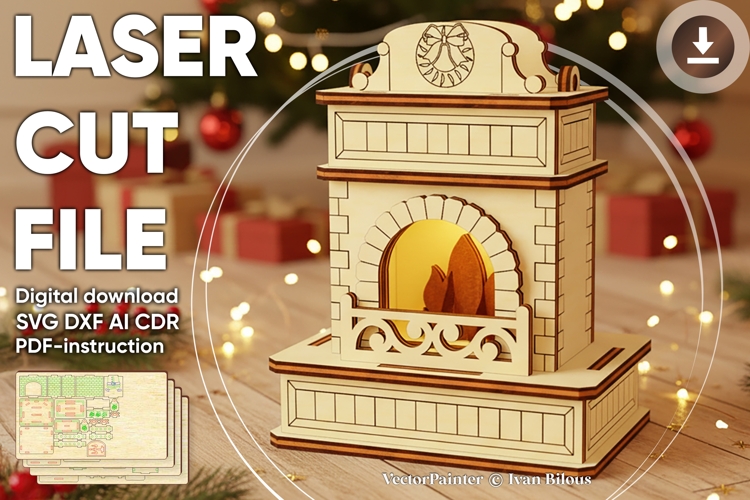 Christmas Fireplace ornament - laser cut files SVG DXF
