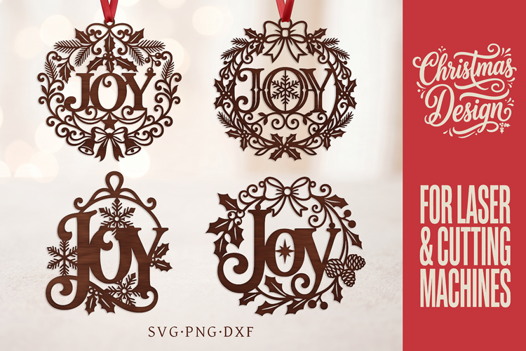JOY Door Hanger SVG, Christmas Ornaments, Laser cut files