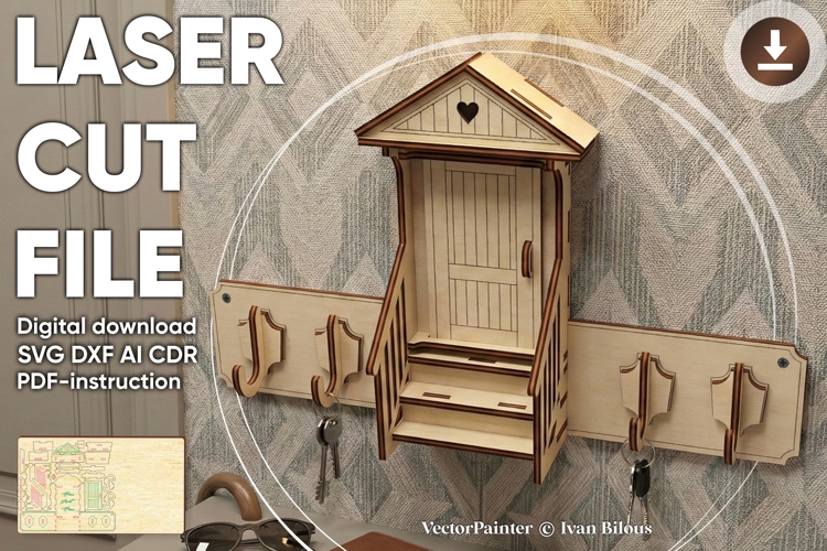 Key holder - laser cut file, SVG DXF plan for laser machine